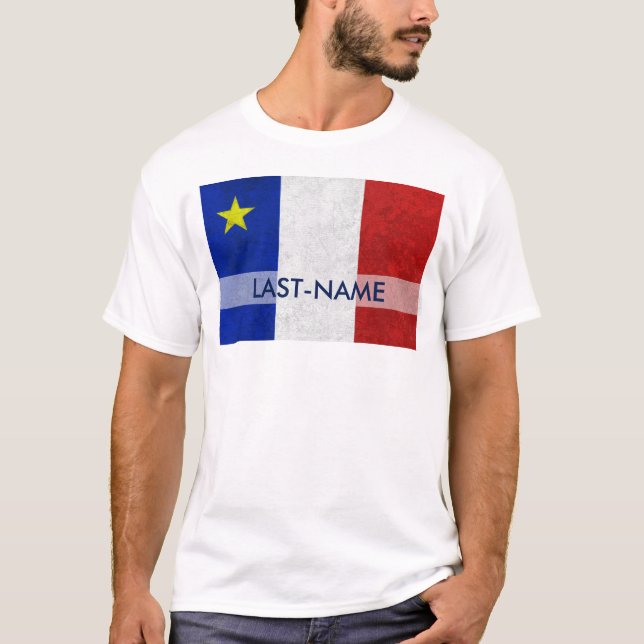 T-shirt Drapeau Acadien Nom de famille Grunge désorganisé  (Devant)