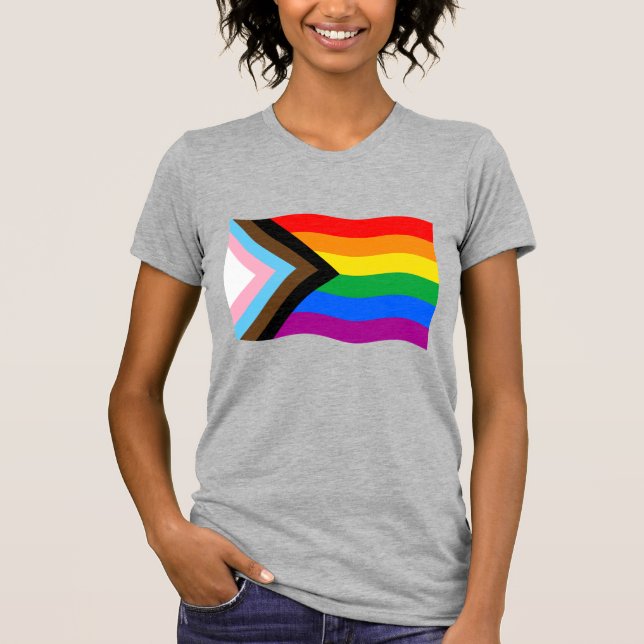 T-shirt Drapeau agitant Progress Pride (Devant)