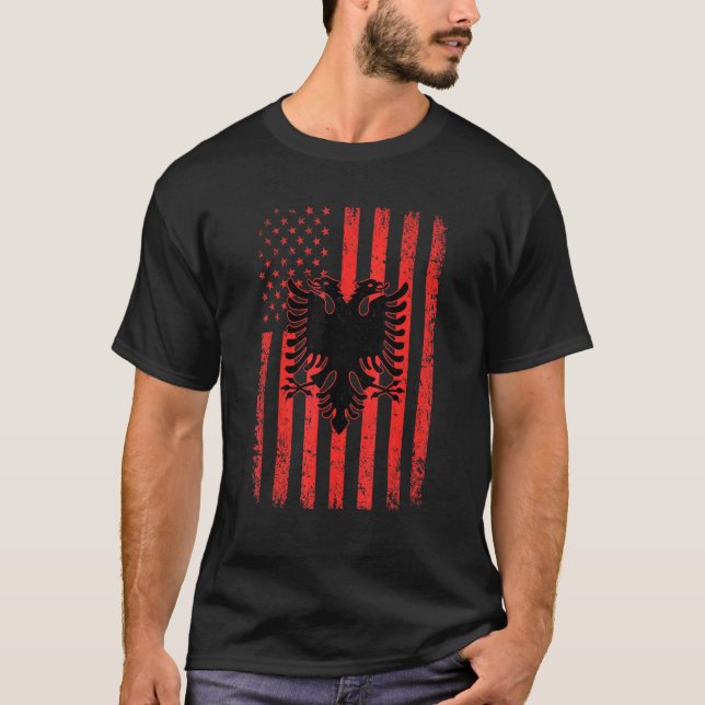 T-shirt Drapeau Albanie Usa Drapeau patriotique américain  (Devant)