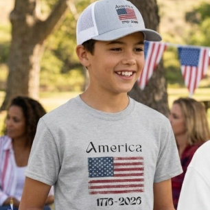 T-shirt Drapeau américain 1776 à 2026 Enfants 250e Anniver