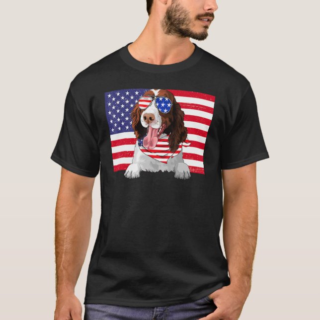 T-shirt Drapeau américain 4 juillet Anglais Springer Spani (Devant)