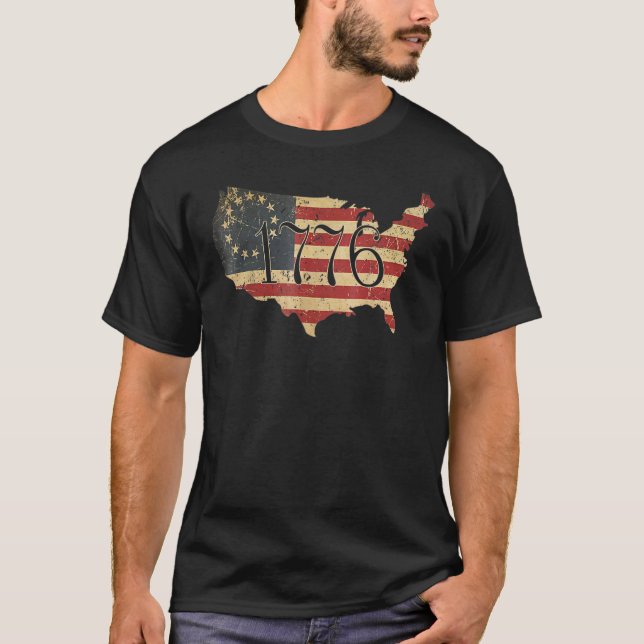 T-shirt Drapeau américain 4 juillet Betsy Ross 1776 Hommes (Devant)