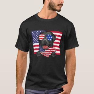 T-shirt Drapeau américain 4 juillet Black Labrador Papa Ma