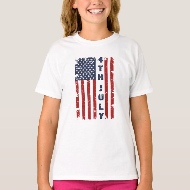 T-shirt Drapeau américain 4 juillet et déchiré (Devant)
