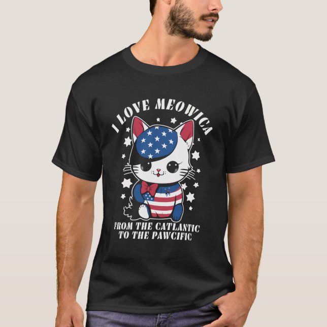 T-shirt Drapeau américain 4 juillet J'aime Meowica Femmes  (Devant)