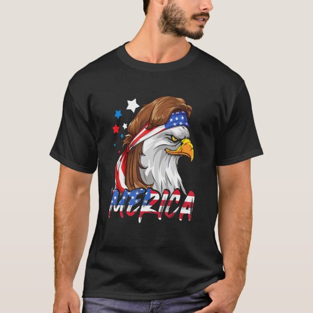 T-shirt Drapeau américain 4 juillet Merica Eagle Mullet (Devant)