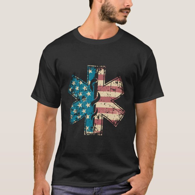 T-shirt Drapeau américain 4 juillet Patriot Emt Paramedic  (Devant)