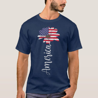 T-shirt Drapeau américain 4 juillet Patriotique Sunflower 
