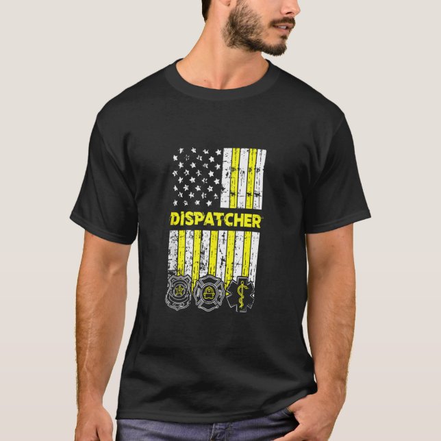 T-shirt Drapeau Américain 911 Exploitant Dispatch Er Polic (Devant)
