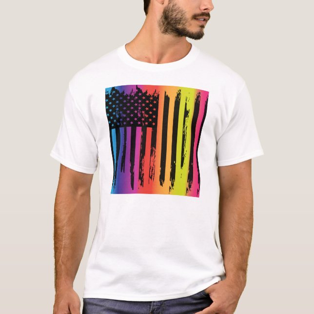 T-shirt Drapeau américain abstrait (Devant)