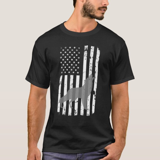 T-shirt Drapeau américain affligé gris de loup solitaire (Devant)