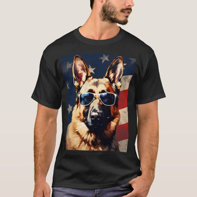 T-shirt Drapeau américain allemand Shepherd (Devant)