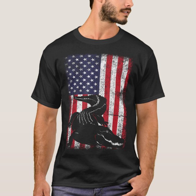 T-shirt Drapeau américain alligator patriotique 4 juillet (Devant)