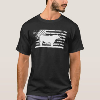 T-shirt Drapeau américain - Amérique Vache Noir Angus Ranc
