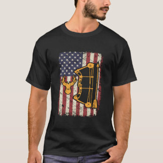 T-shirt Drapeau Américain Arc Chasse à l'arc Cerf Usa