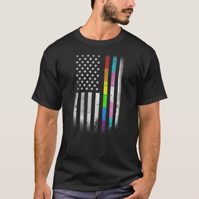 T-shirt Drapeau américain Arc-en-ciel Droits homosexuels L (Devant)