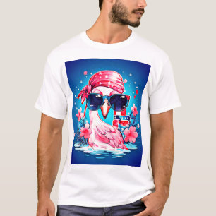 T-shirt Drapeau américain avec Flamant rose Cartoon-69681