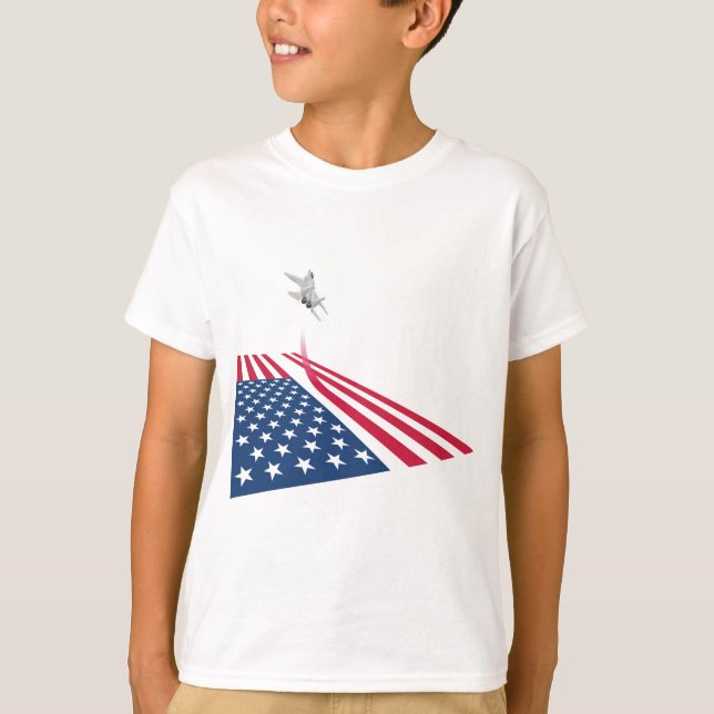 T-shirt Drapeau américain avec le décollage d'avion de (Devant)