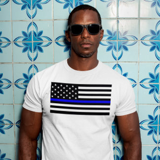 T-shirt Drapeau Américain Avec Ligne Bleue Mince Soutien P