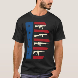 T-shirt Drapeau Américain Avec Mitrailleuse I États-Unis