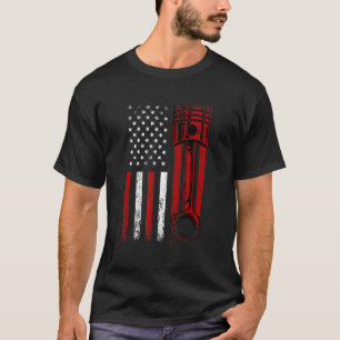 T-shirt Drapeau Américain Avec Moteur De Voiture Piston Gr