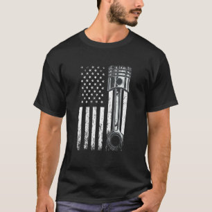 T-shirt Drapeau Américain Avec Piston Moteur De Voiture Gr