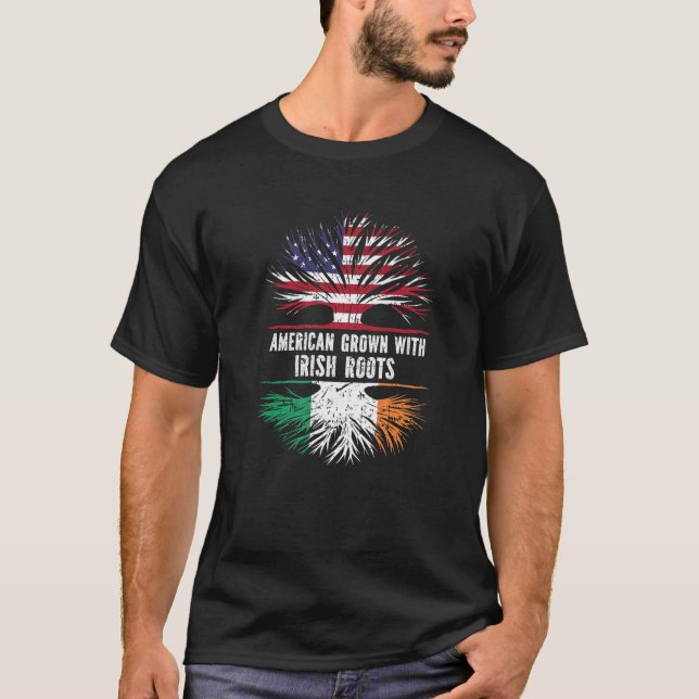 T-shirt Drapeau américain avec racines irlandaises États-U (Devant)