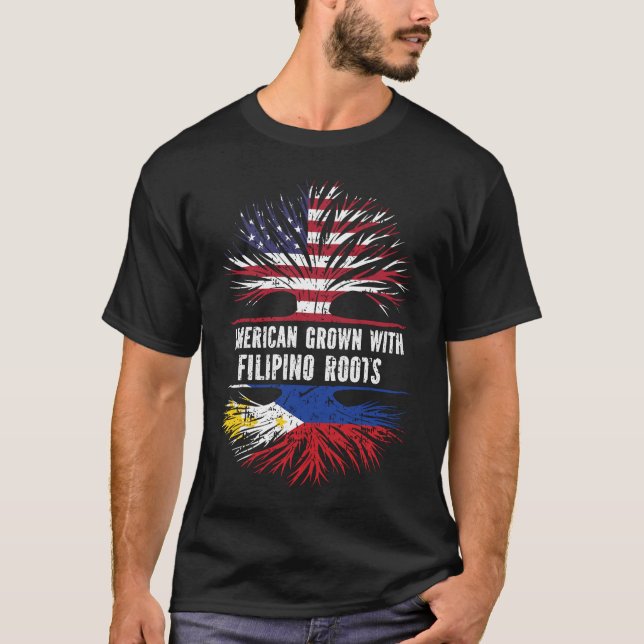 T-shirt Drapeau américain avec racines philippines USA (Devant)