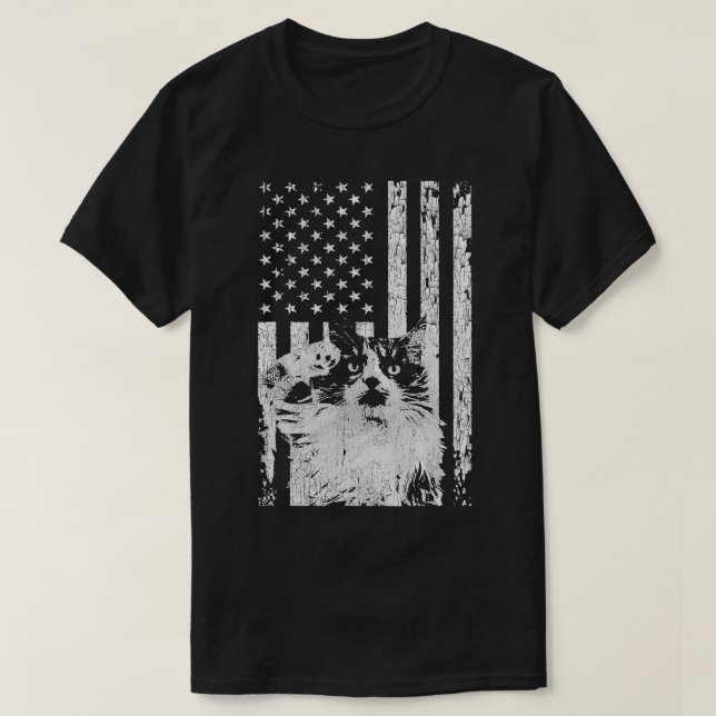 T-shirt Drapeau Américain Avec Salubrité Kitten, Chat Patr (Design devant)