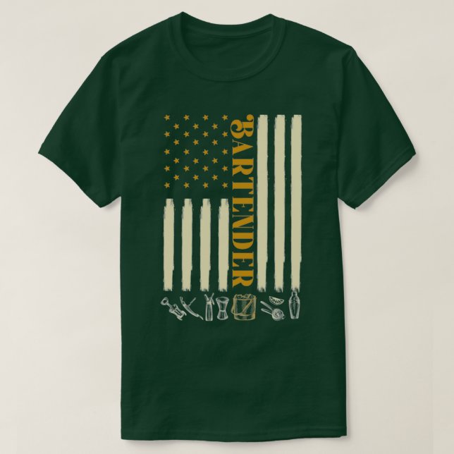 T-shirt Drapeau américain Bartending (Design devant)