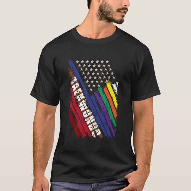 T-shirt Drapeau américain Blanc Ceinture noire Couleurs Ta (Devant)