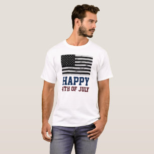 T-shirt Drapeau américain Bois rustique Noir Blanc Amériqu