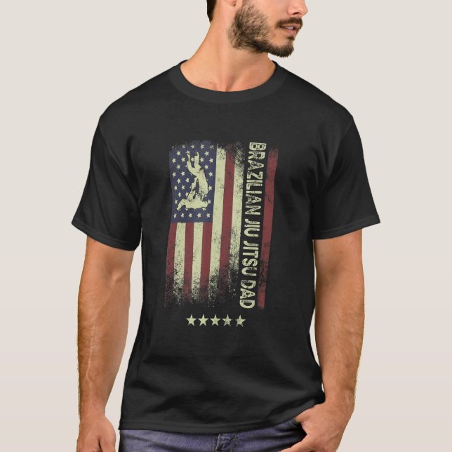 T-shirt Drapeau américain brésilien Jiu Jitsu Papa 1 (Devant)