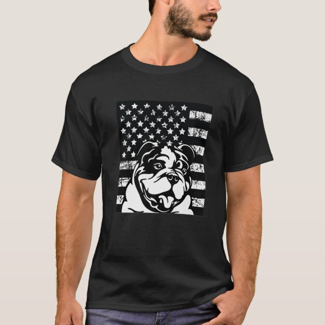 T-shirt Drapeau américain Bulldog (Devant)
