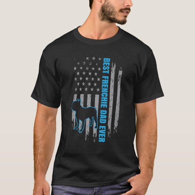 T-shirt Drapeau américain Bulldog Meilleur Père Français (Devant)
