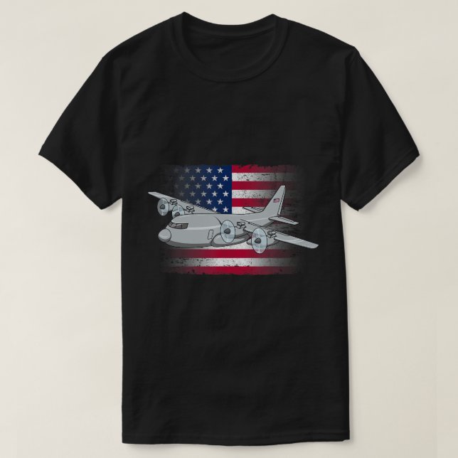 T-shirt Drapeau américain C-130 Avion militaire C130 (Design devant)
