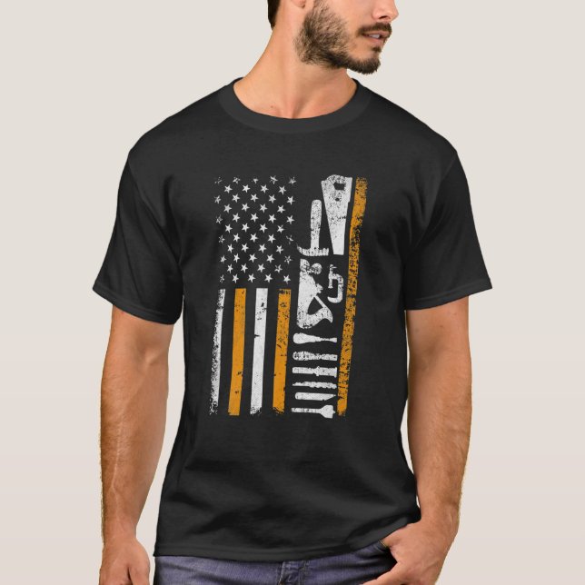 T-shirt Drapeau américain Cadeaux de travail de charpentie (Devant)