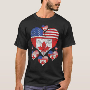 T-shirt Drapeau américain canadien Maple Leaf Hearts Love