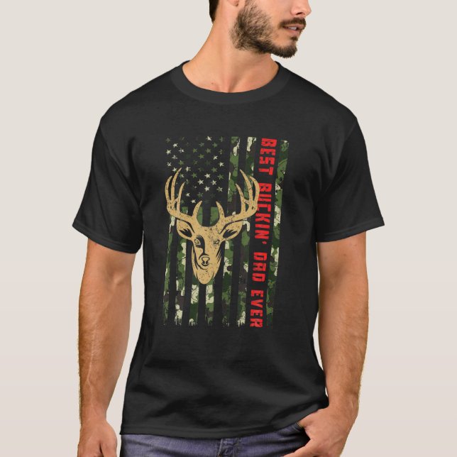 T-shirt Drapeau américain chasse aux cerfs, meilleur Bucki (Devant)