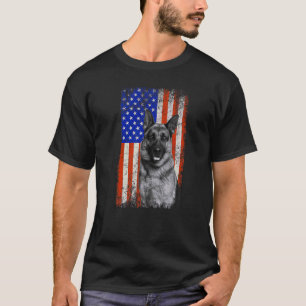 T-shirt Drapeau Américain Chien Berger Allemand Papa Maman