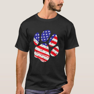 T-shirt Drapeau Américain Chien Chat Patte Usa Mignon 4 Ju