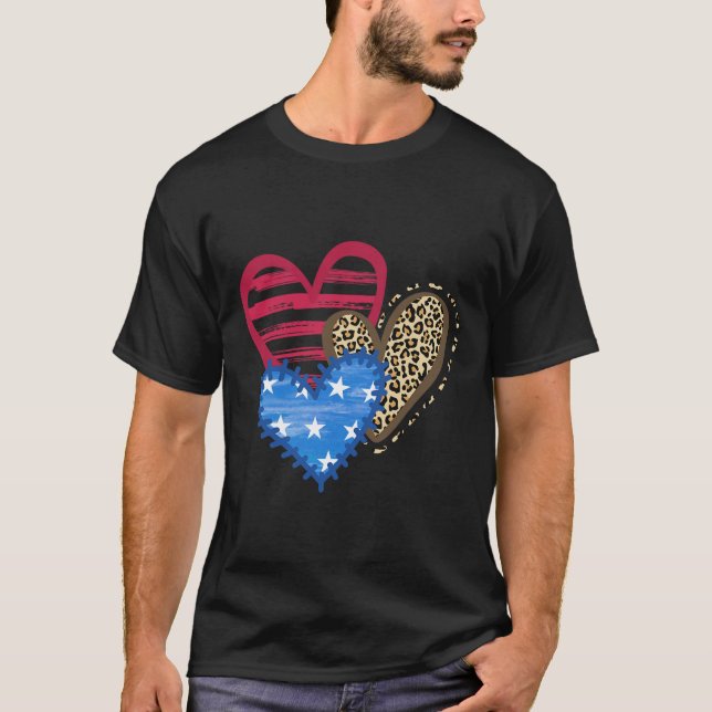 T-shirt Drapeau américain Coeur 4 juillet léopard Patrioti (Devant)