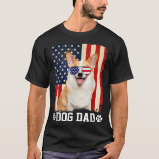 T-shirt Drapeau américain Cool Corgi Chien papa Fête des p