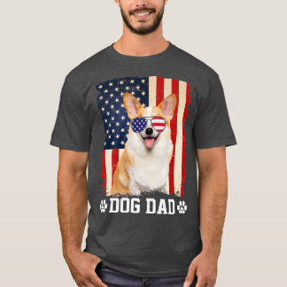 T-shirt Drapeau américain Cool Corgi Chien Papa Fête des p