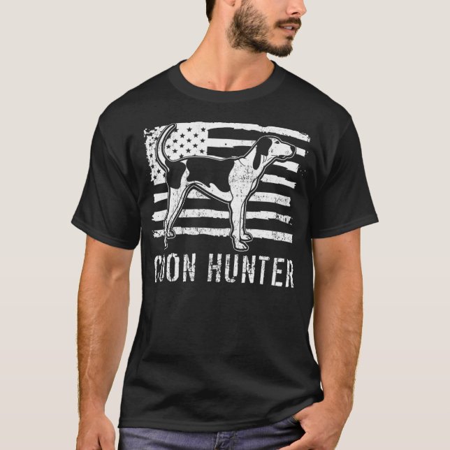 T-shirt Drapeau américain Coon Hunter Raccoon Chasse Chien (Devant)