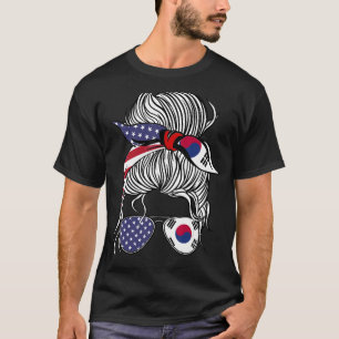 T-shirt Drapeau Américain Coréen Drapeau Femme Corée Girl