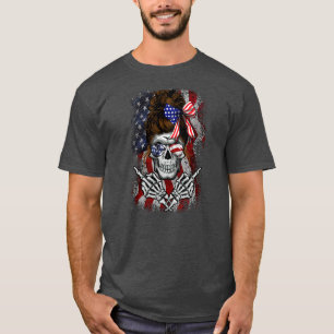 T-shirt Drapeau américain - Crâne du doigt moyen 4 juillet