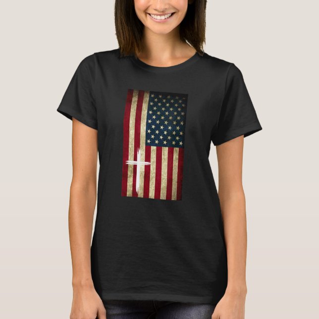 T-shirt Drapeau américain Croix chrétienne foi patriotique (Devant)