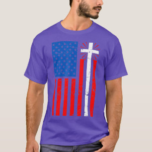 T-shirt Drapeau américain Croix chrétienne Jésus