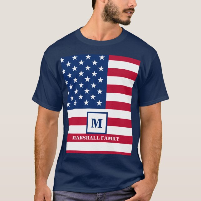 T-shirt Drapeau américain Customisé Monogramme 4 juillet (Devant)